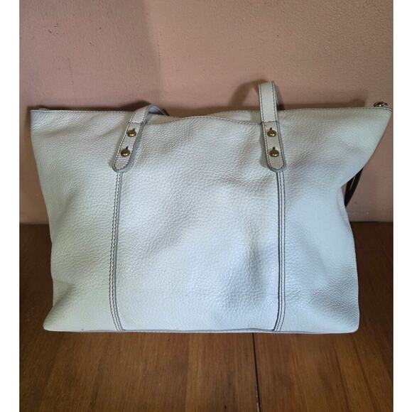 Fossil Jenna Tote Shoulder Bag White Pebble Leather  Large In Size Super Nice! - Picture 3 of 11